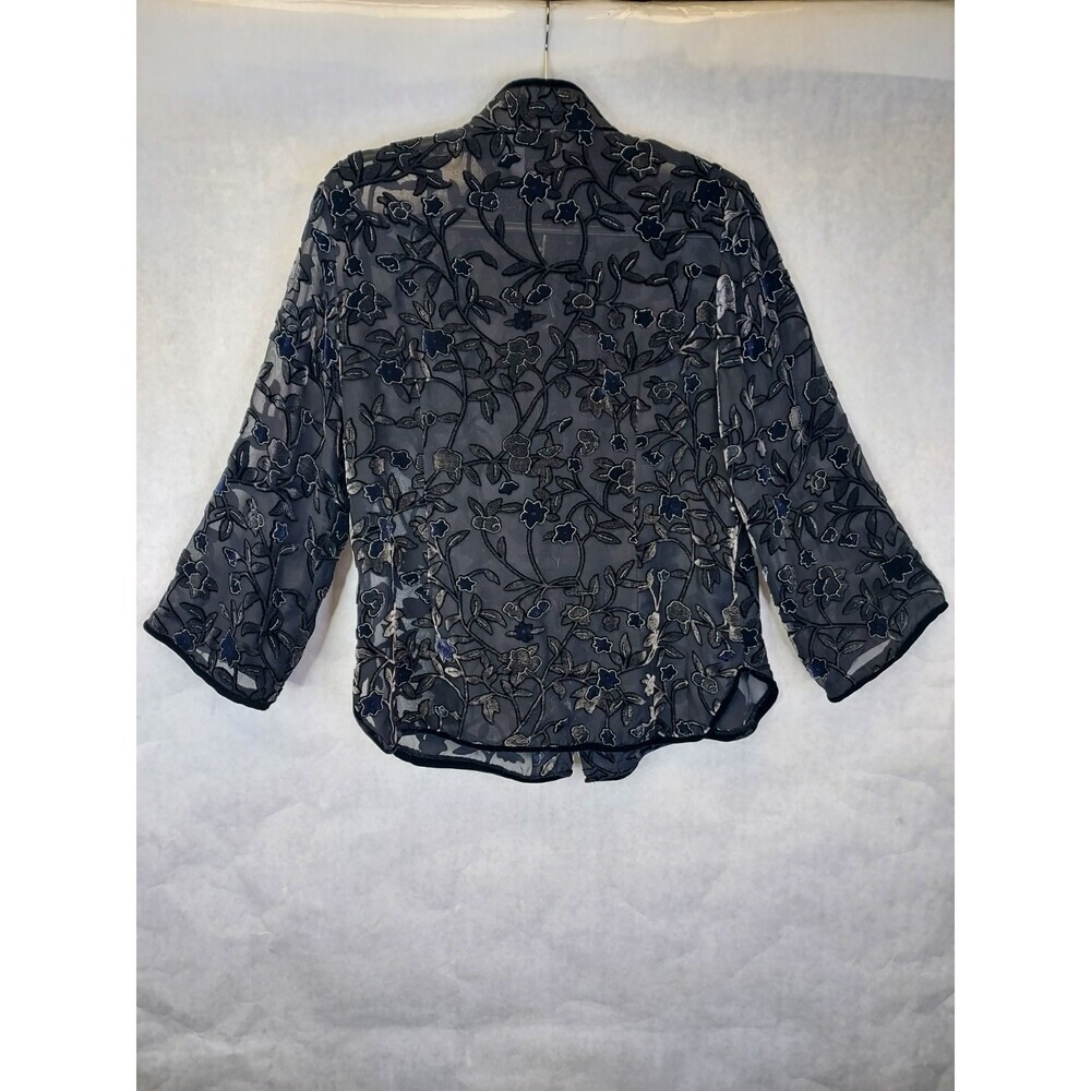 Anis A Velvet Burnout Blouse Women S Silk Floral Black Asian Inspired Frog Clasp - Picture 14 of 16